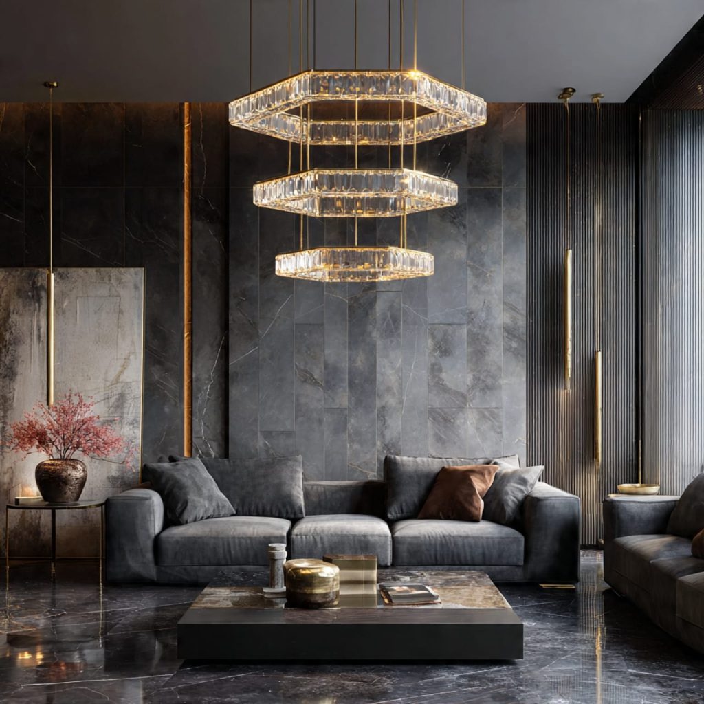 Modern Geometric Frame Crystal Chandelier