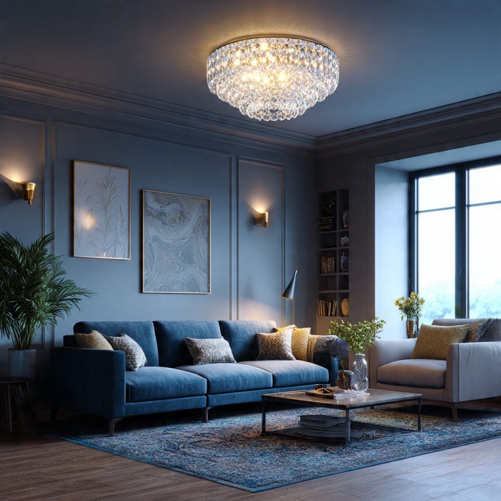 Flush mount Crystal Chandelier for Low Ceilings