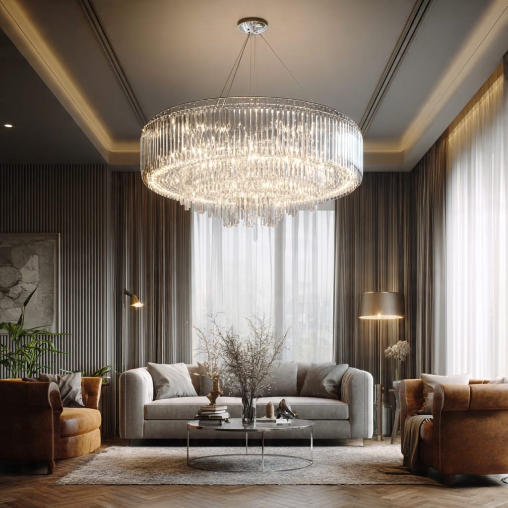 Modern Drum/Bowl Crystal Chandelier
