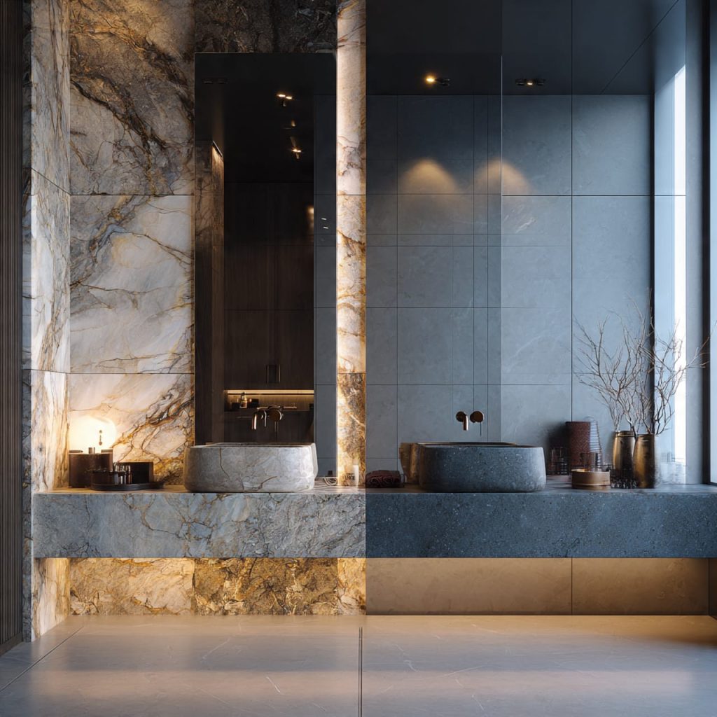 Elegant modern bathroom with marble accents