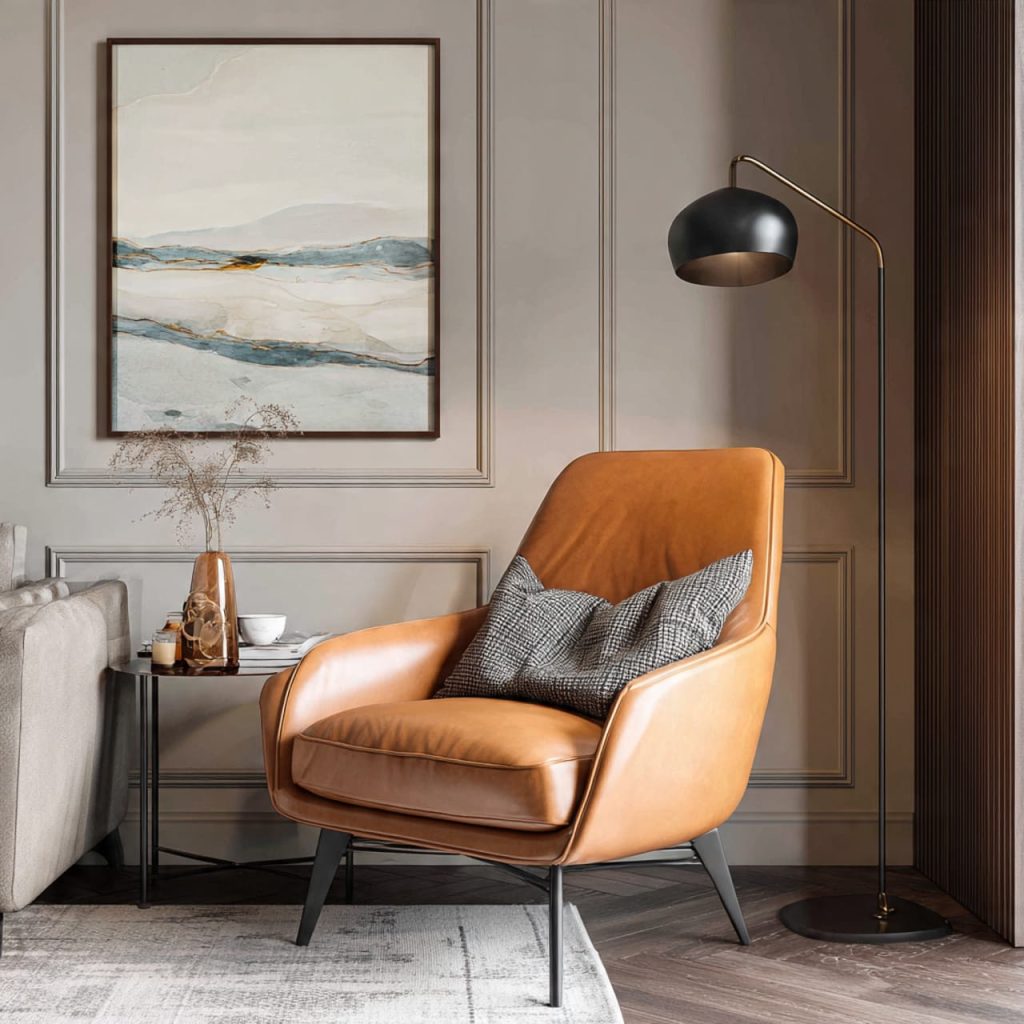 Statement accent chair defining style and identity in a small modern luxury living room