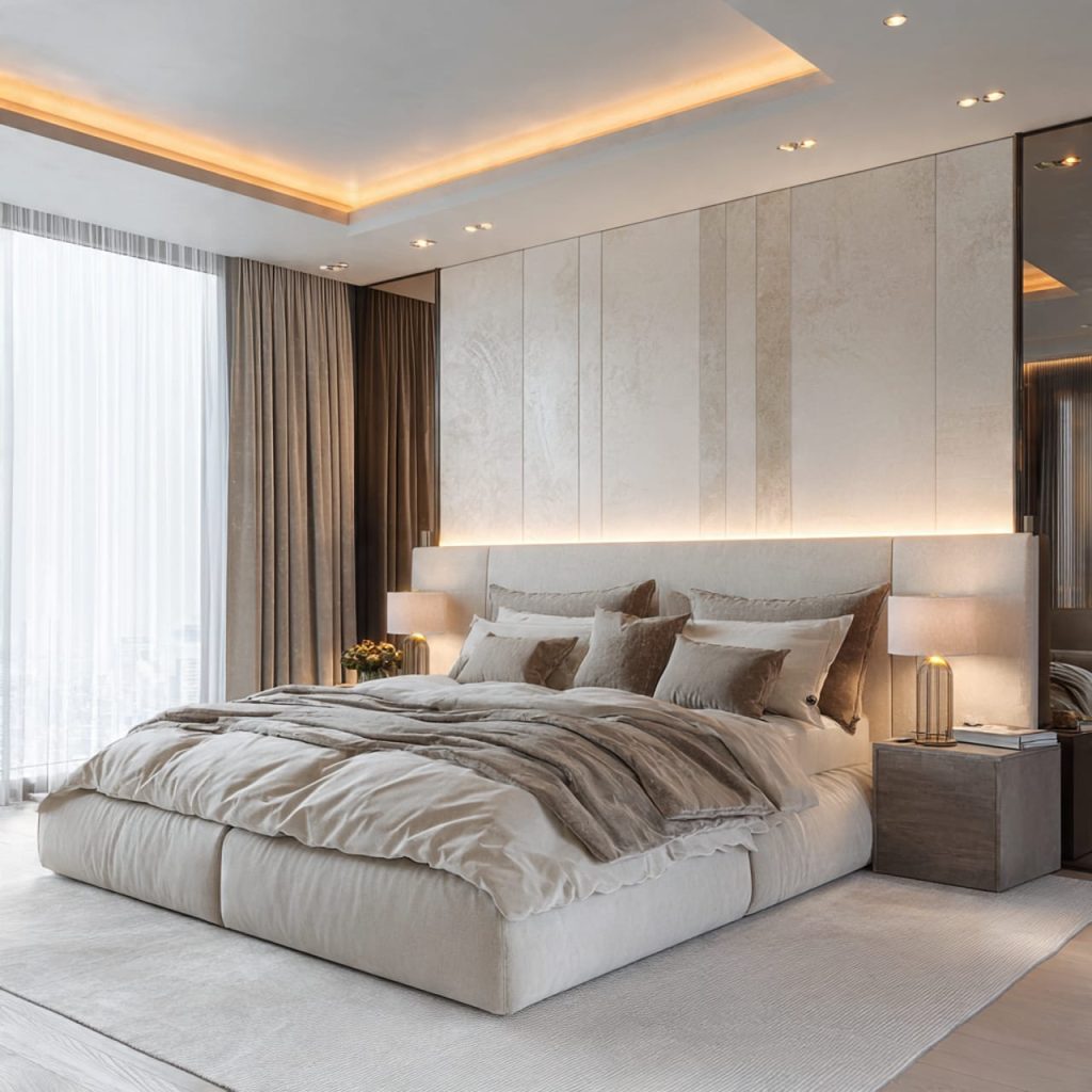Minimalist penthouse interior showcasing the less-is-more philosophy with indoor plants