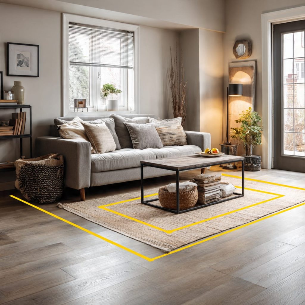 measuring rug size for small living room using painter tape