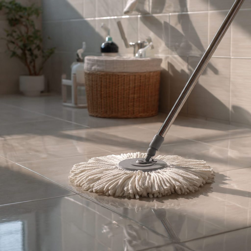 Quick bathroom floor cleaning for a complete fast bathroom cleaning process
