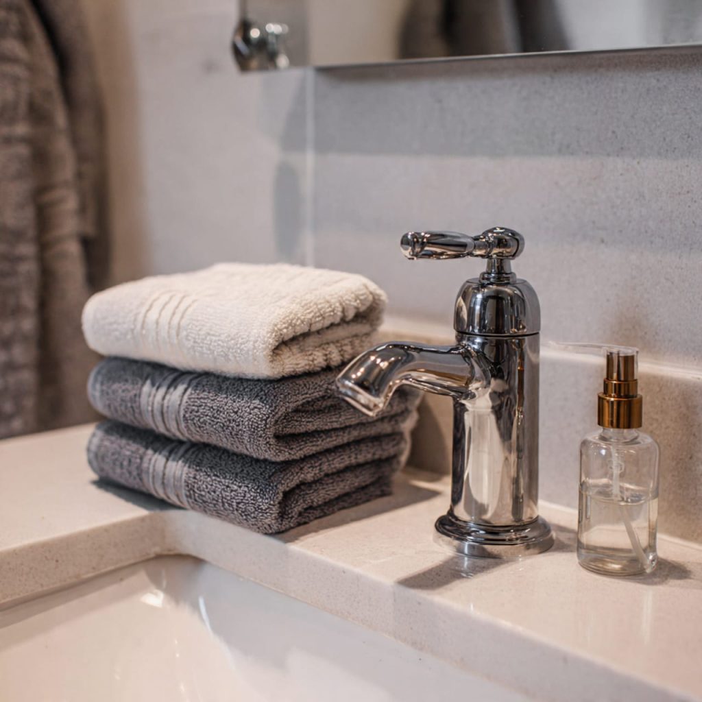 Organizing, polishing, and deodorizing bathroom after fast cleaning