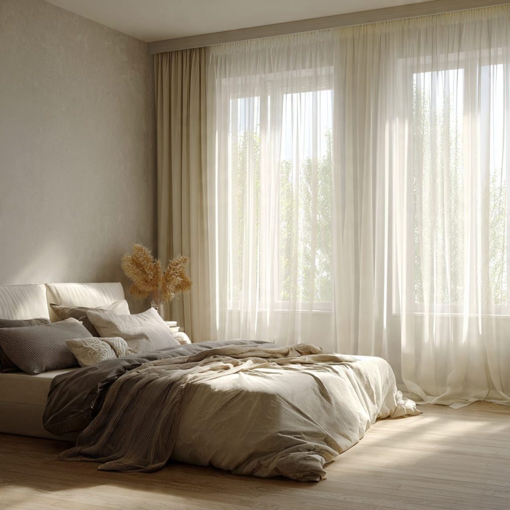 Layered candle lighting creating a warm and intimate mood in a modern romantic bedroom.
