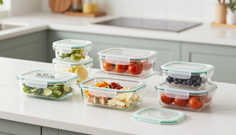 Glass food storage containers with various foods inside showing versatility and clarity