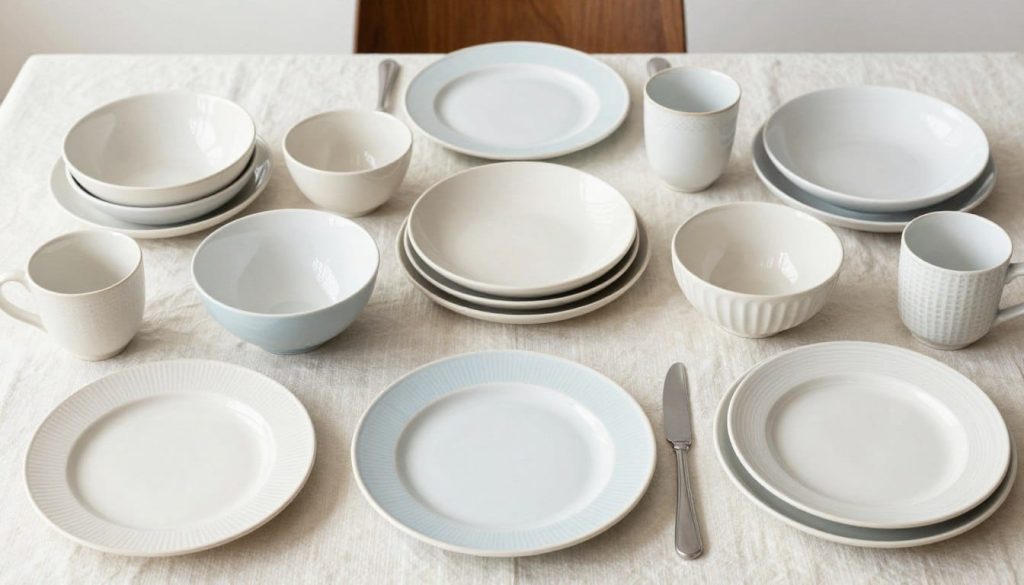 Mixed dinnerware collection showing how different styles can be combined effectively