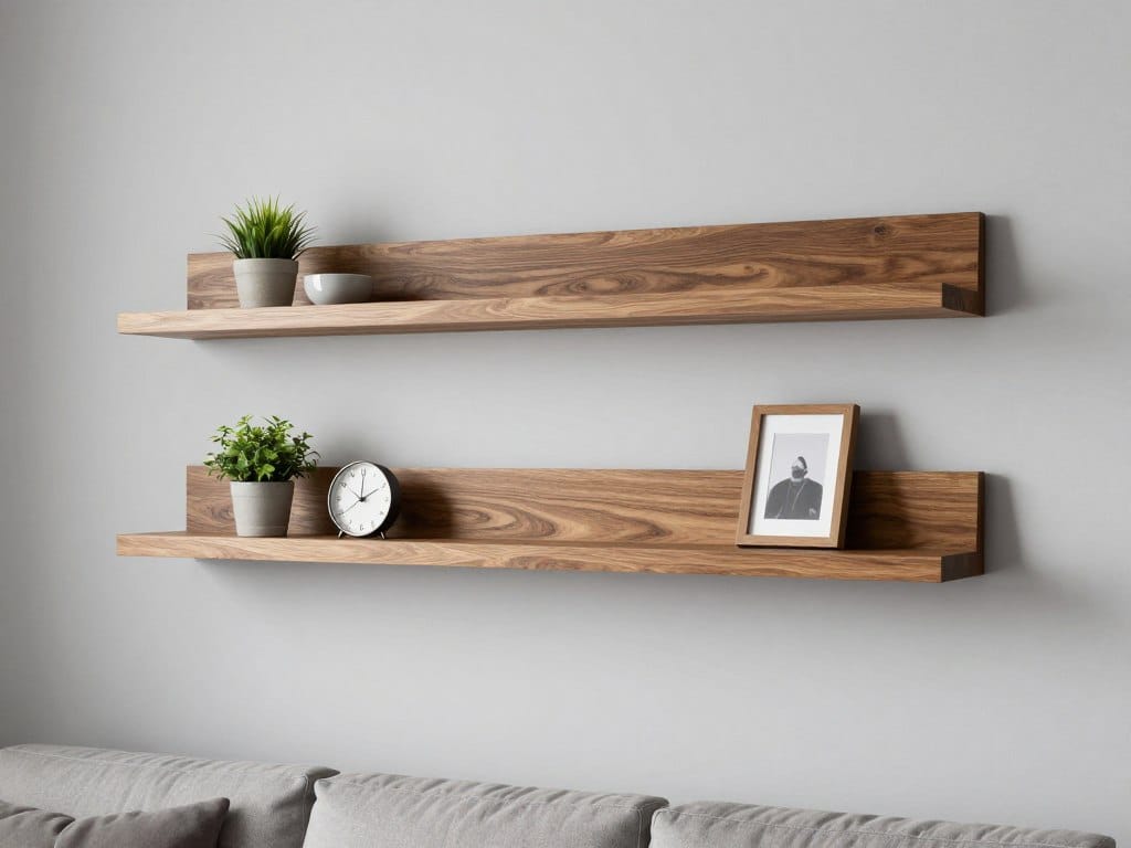 Modern minimalist rustic wood wall shelves with clean lines Modern minimalist rustic wood wall shelves with clean lines