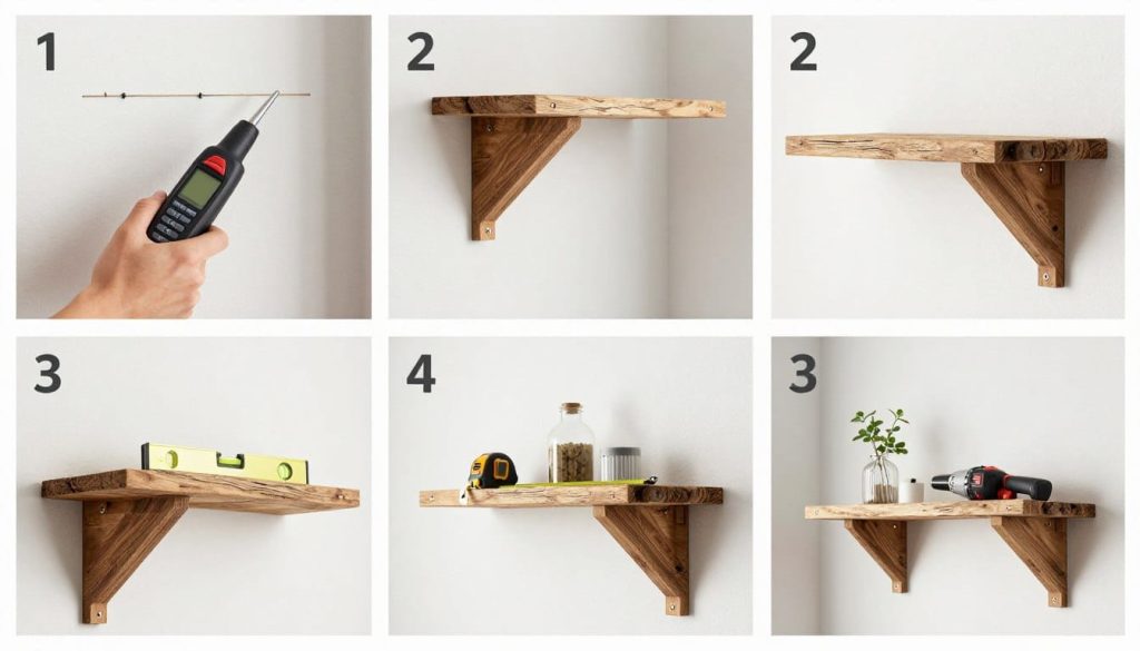 Step-by-step installation of rustic floating shelves