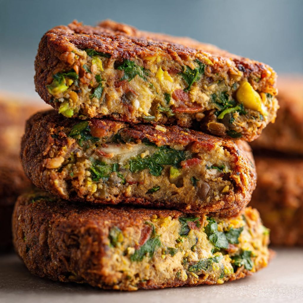 Inside view of lentil patties highlighting fiber-rich lentils and plant-based protein structure