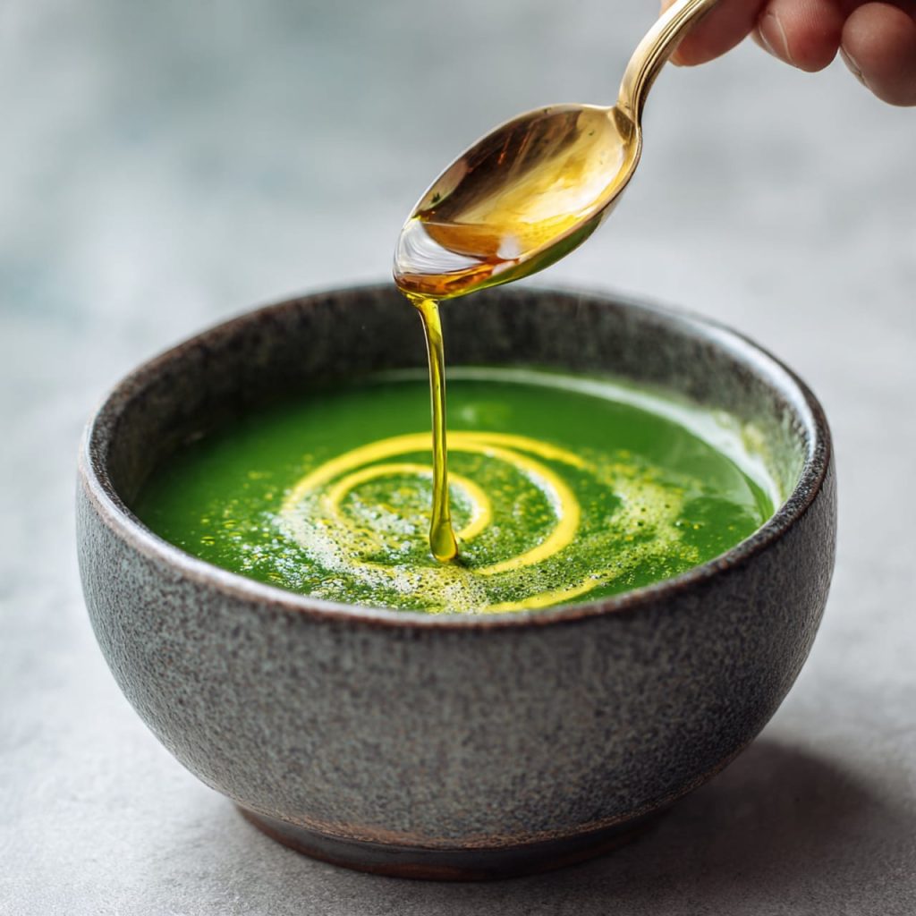 Blending pea and mint soup to achieve a smooth and silky texture
