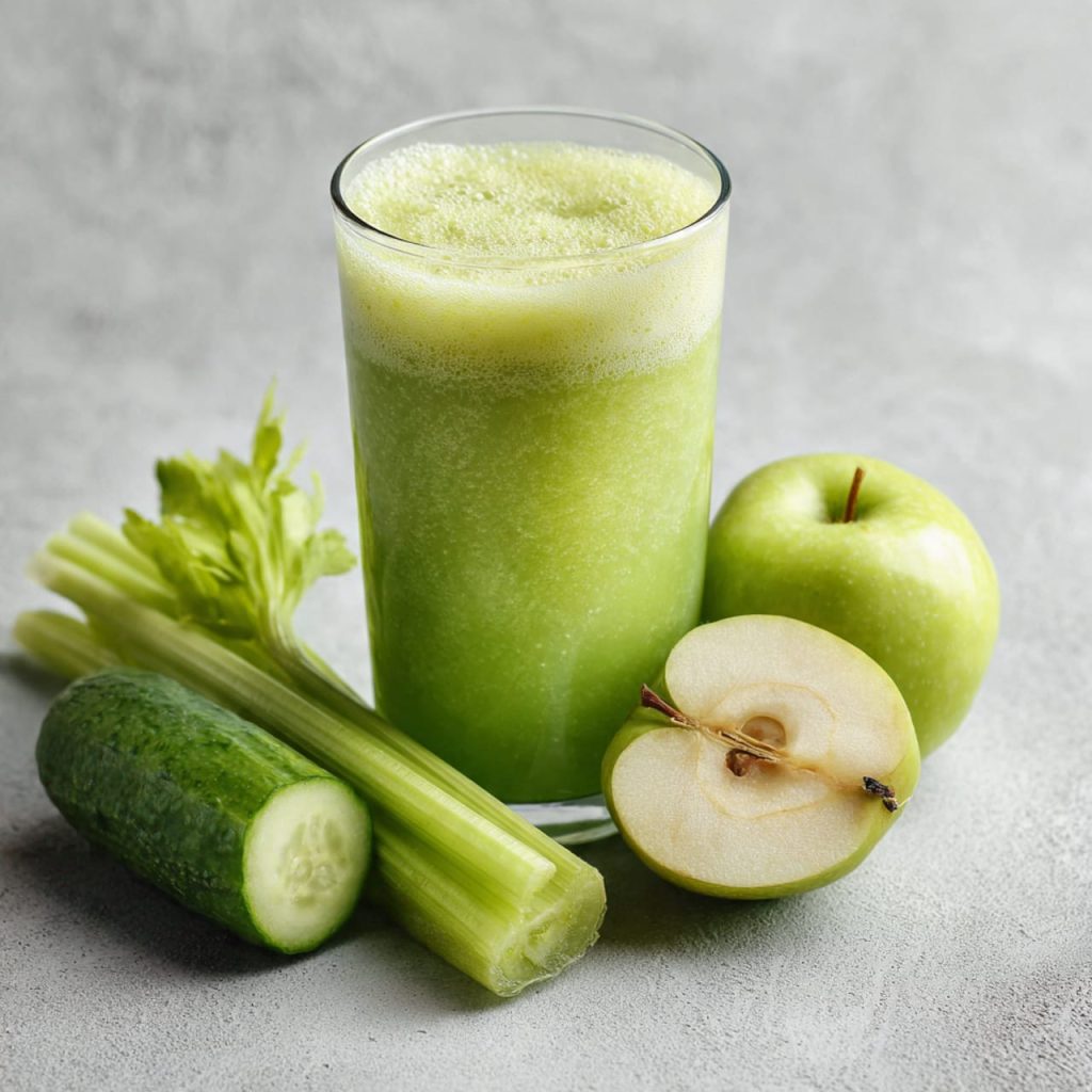 Cucumber, green apple, and celery smoothie that helps detox the body and reduce water retention.