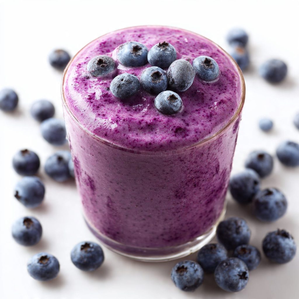 Blueberry and Greek yogurt smoothie packed with antioxidants to fight summer oxidative stress.