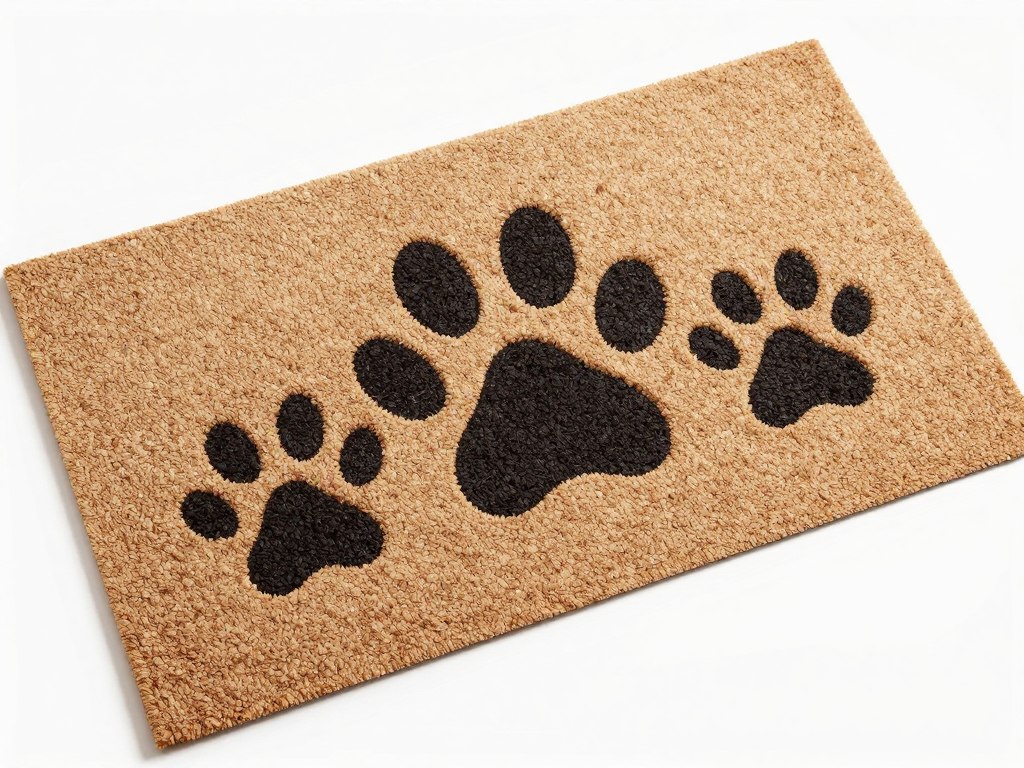 Dog themed coir doormat with paw prints